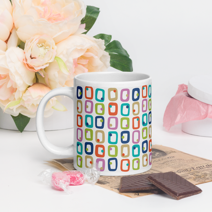 Retro Rectangles White Mug - Party Time