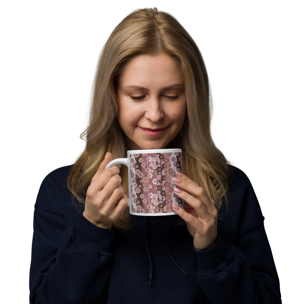 Sakura Stripes White Mug - In Bloom