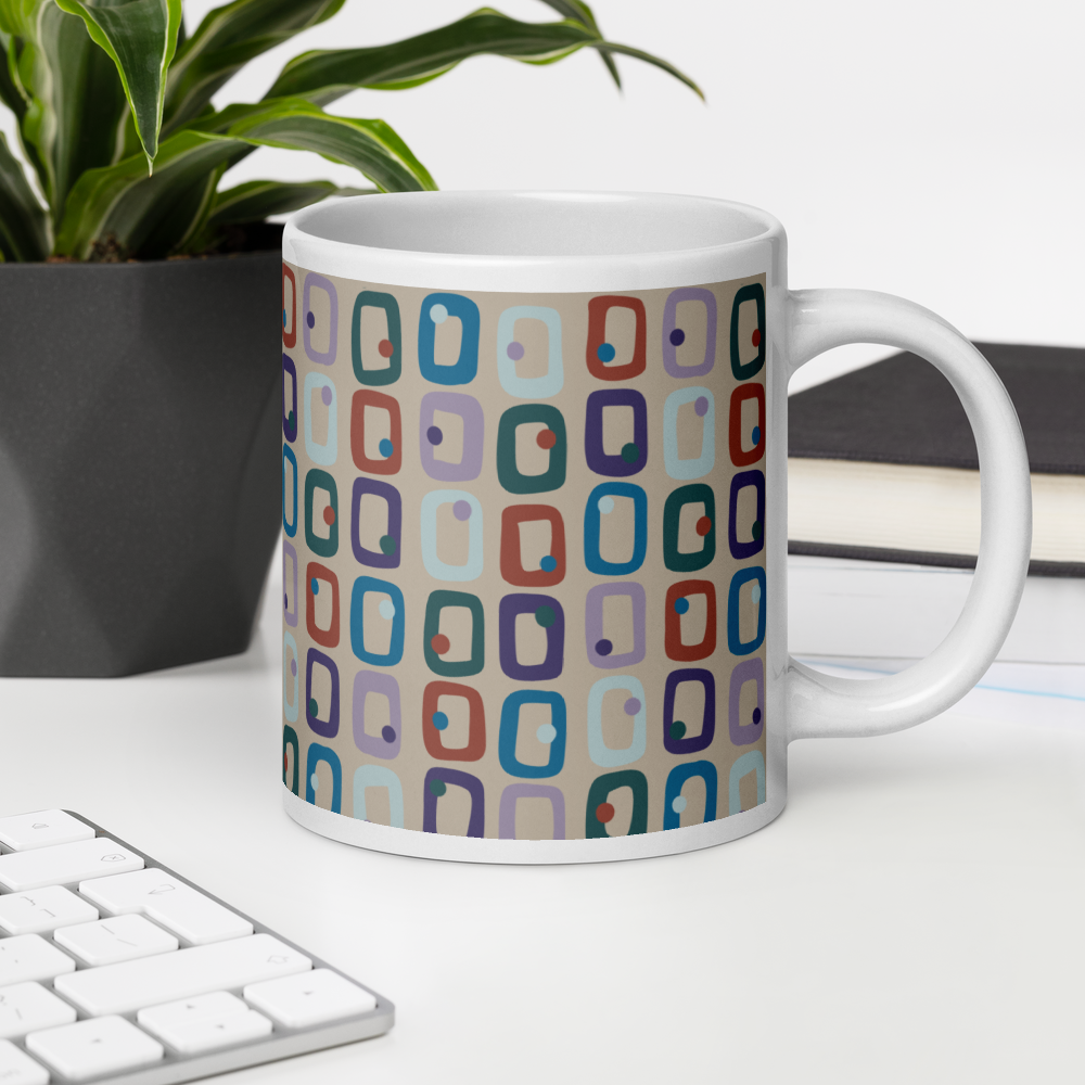 Retro Rectangles White Mug - Clouded Beach