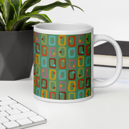 Retro Rectangles White Mug - Happy Hour