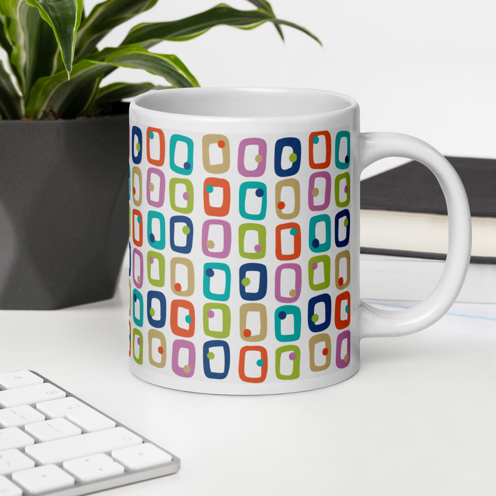 Retro Rectangles White Mug - Party Time