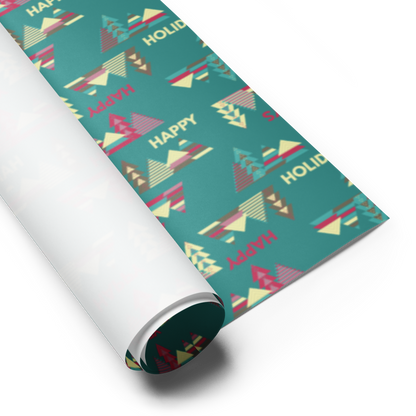 Happy Holiday Trees Gift Wrap Roll - Teal