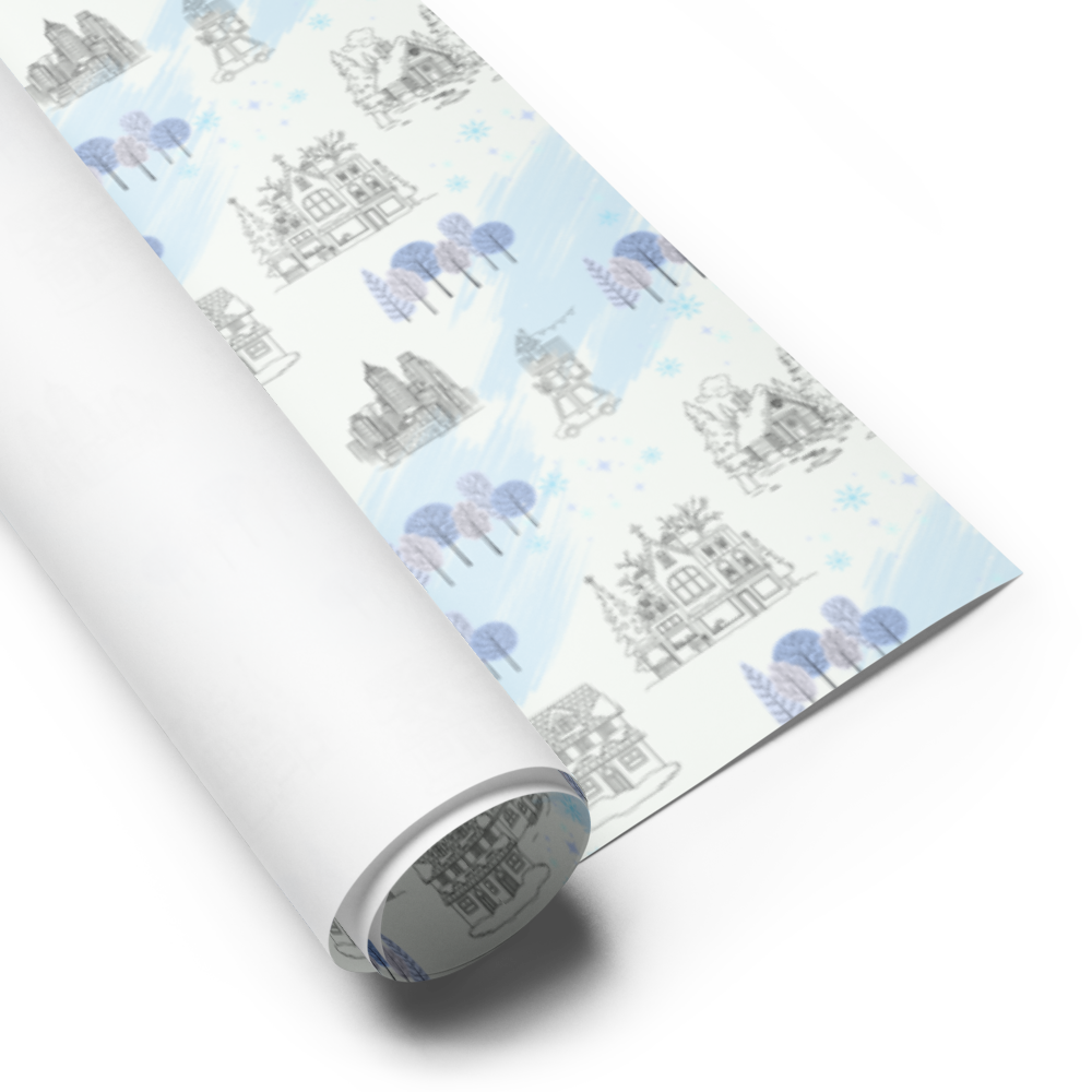 Home For The Holidays Gift Wrap Roll - Blue