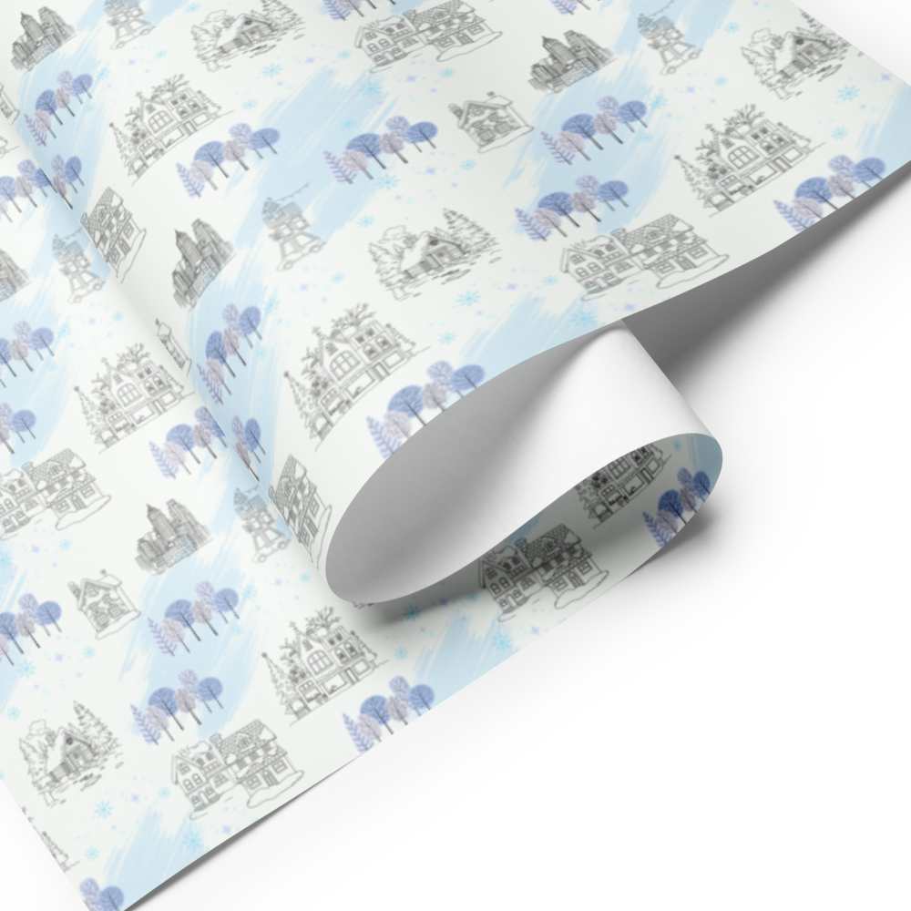 Home For The Holidays Gift Wrap Roll - Blue