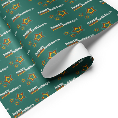 Holiday Stars Gift Wrap Roll - Green