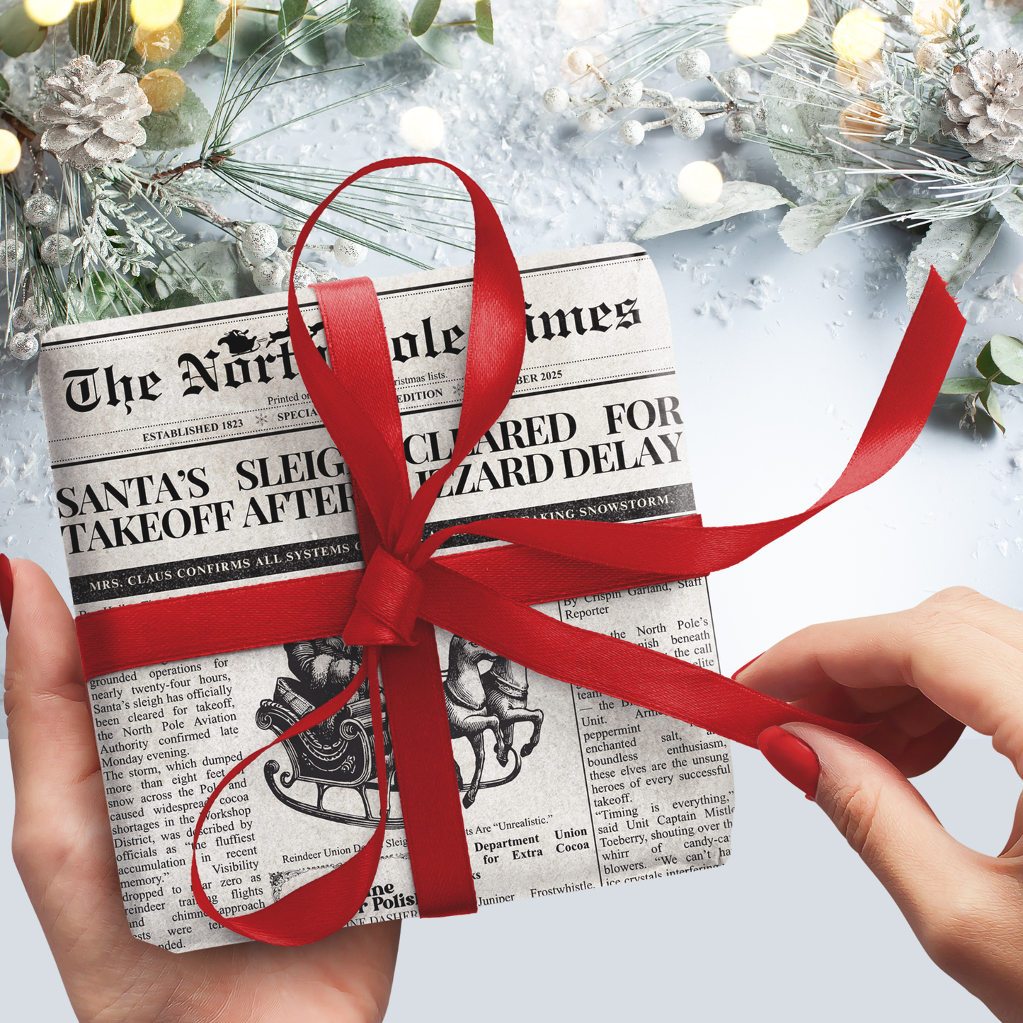 The North Pole Times Gift Wrap Sheets (set of 3)