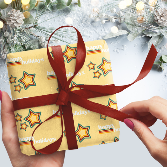 Holiday Stars Gift Wrap Roll - yellow