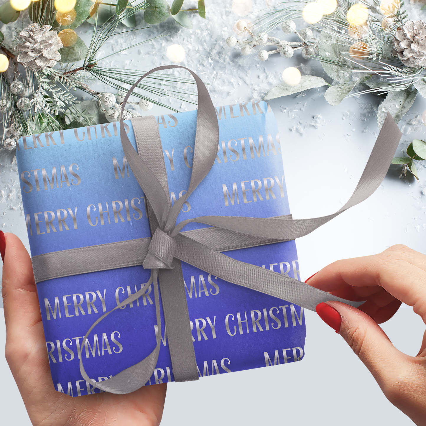 Merry Christmas Blues Gift Wrap Sheets (Set of 3)