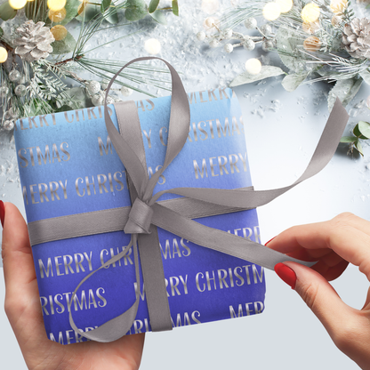 Merry Christmas Blues Gift Wrap Sheets (Set of 3)