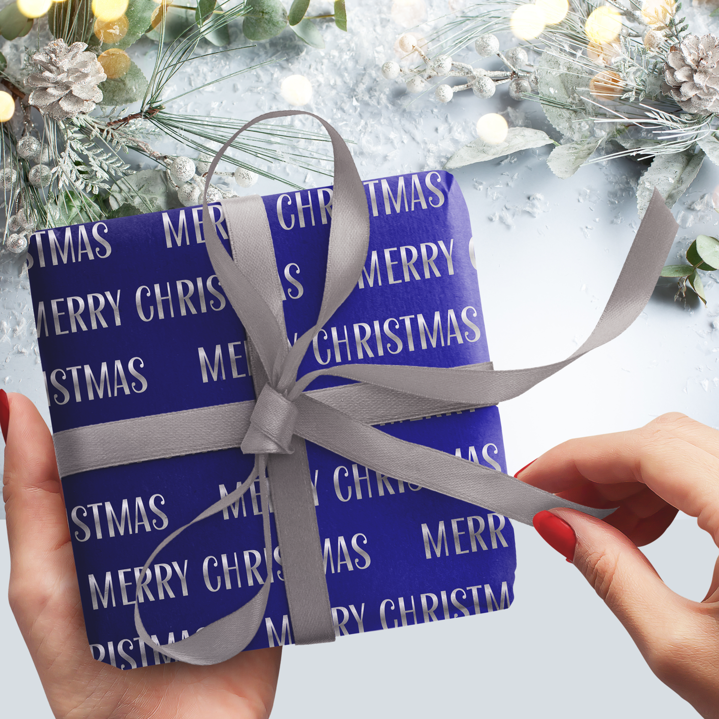 Merry Christmas Blues Gift Wrap Sheets (Set of 3)