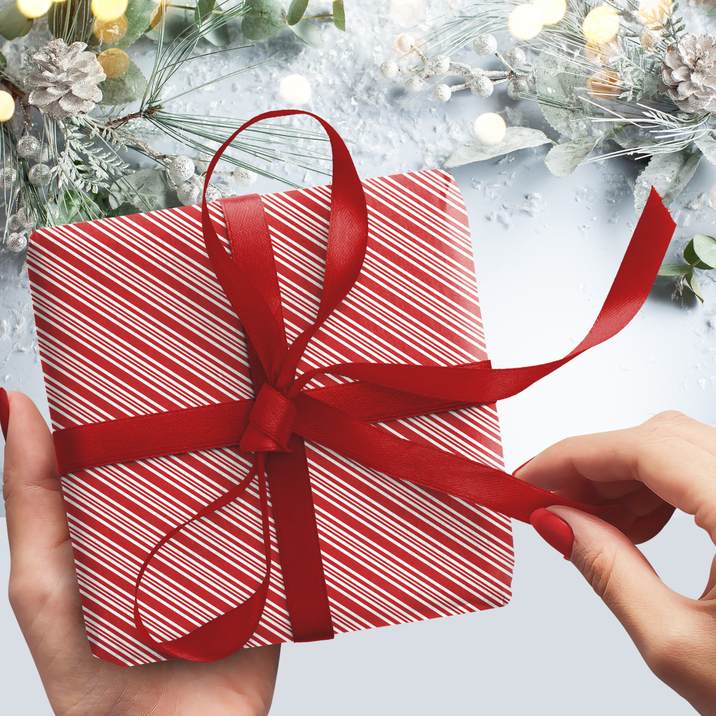 Red Candy Cane Stripes Gift Wrap Sheets (Set of 3)