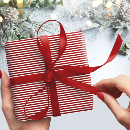 Red Candy Cane Stripes Gift Wrap Sheets (Set of 3)